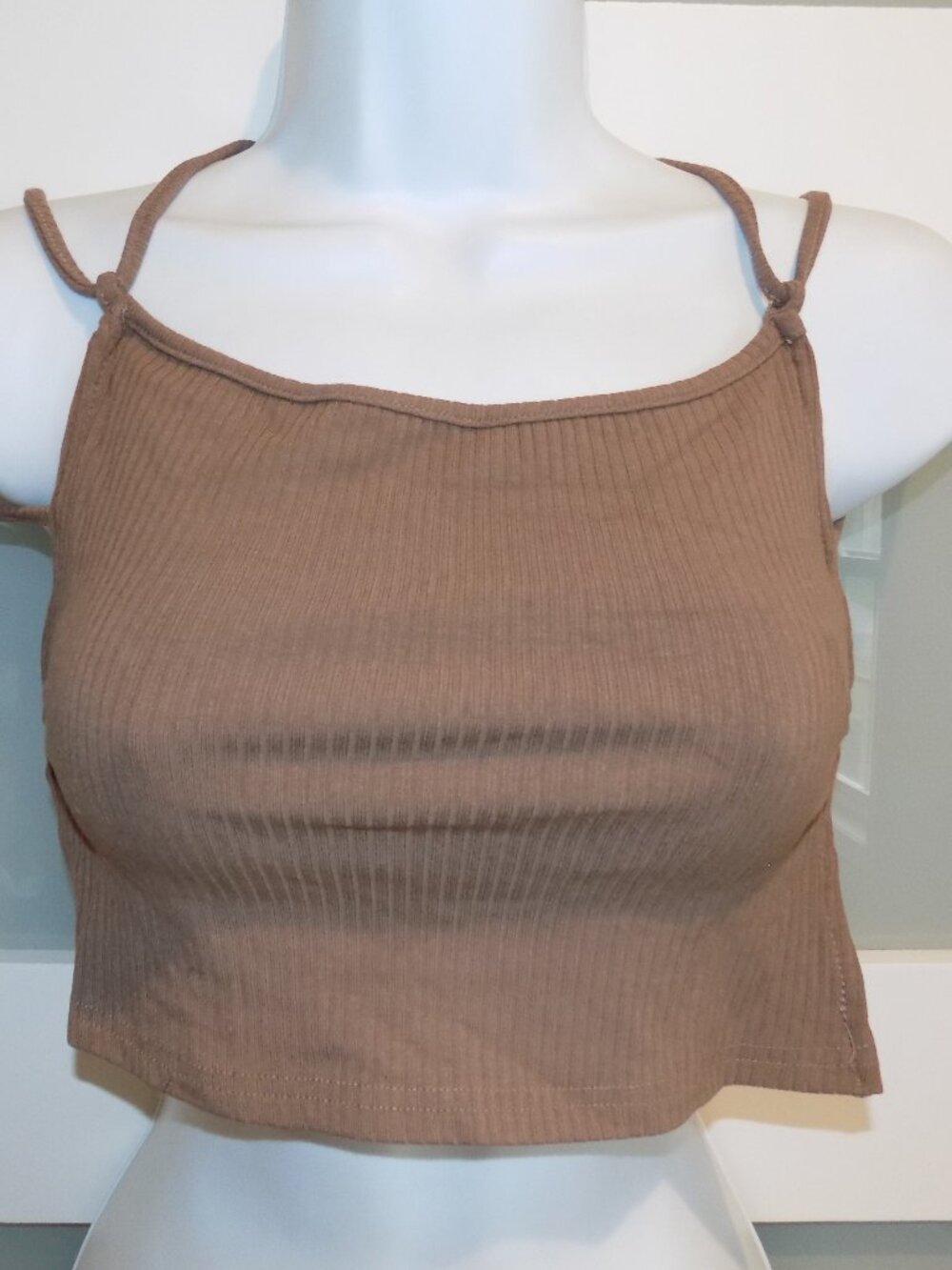 Shein Brown Ribbed Tie Behind Halter Tank Top Size 6 Women's